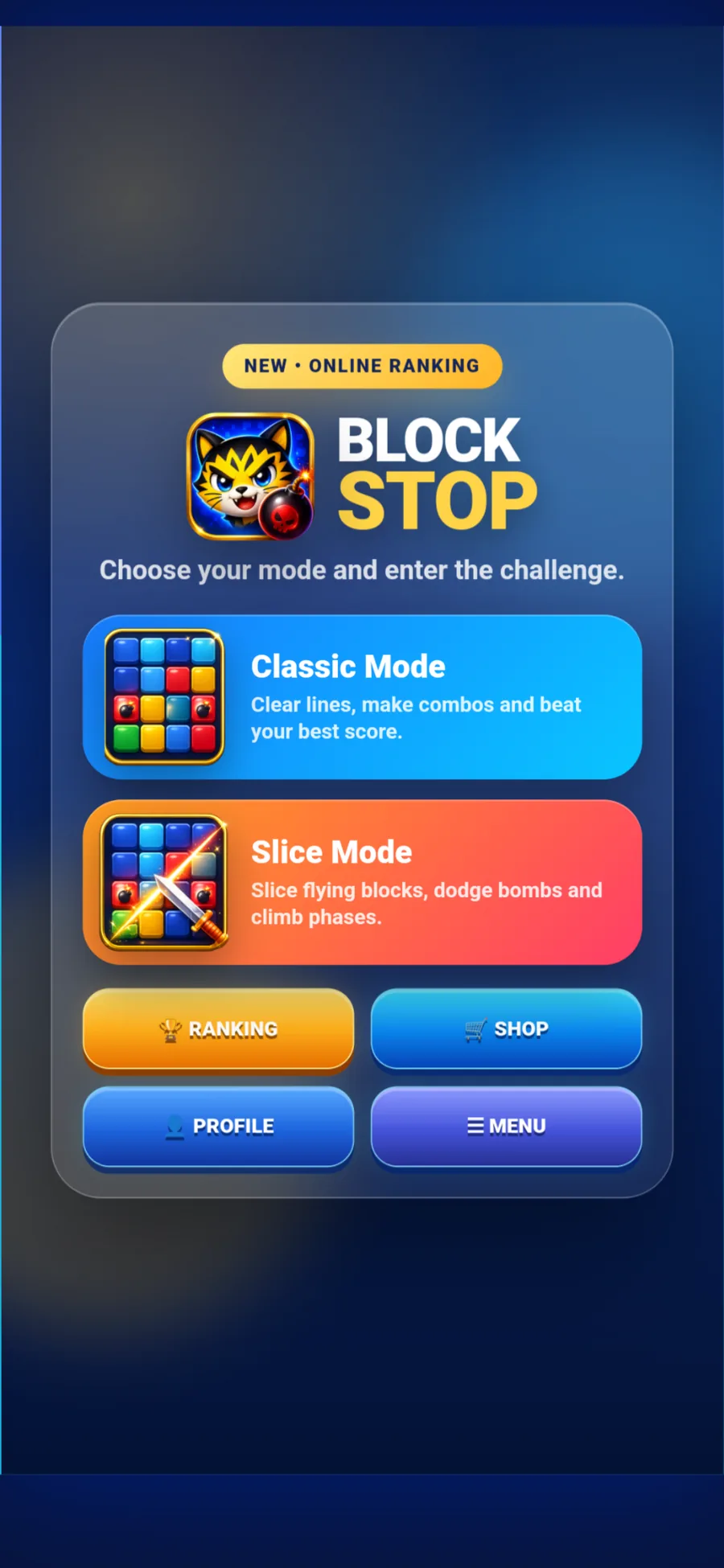 Tela inicial do Block Stop